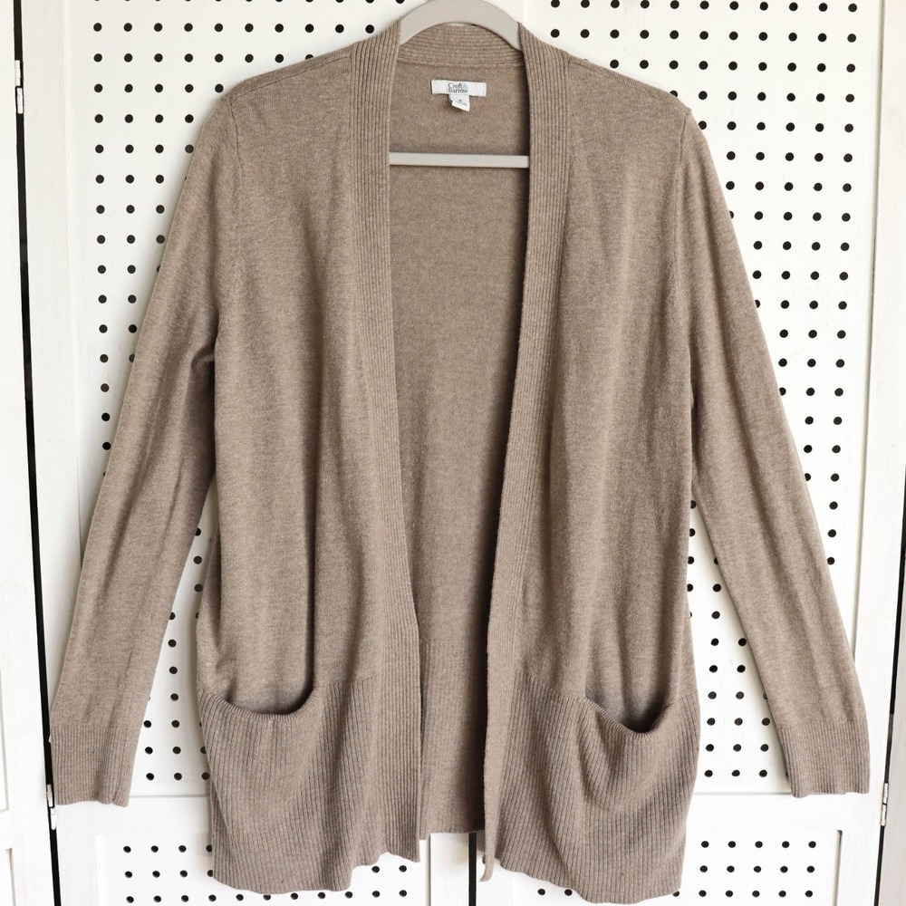Croft & Barrow Beige Open Front Cardigan Front Pockets Womens SIZE M